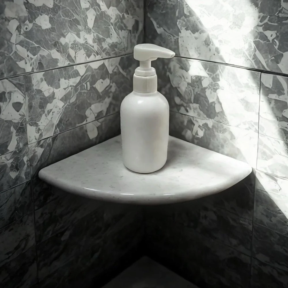 9 Inch Marble Corner Shower Shelf for Shower Room, Both Side Honed Finish.